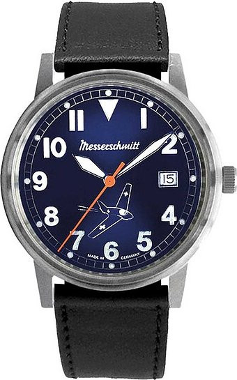 Messerschmitt Fliegeruhr, Quarz, Edelstahl, Blau, Leder, Herren - Bild 1