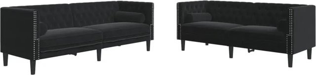 vidaXL 2-teiliges Chesterfield-Sofa-Set aus Samt in Schwarz mit 2-Sitzer, 3-Sitzer und Nackenkissen - Bild 1