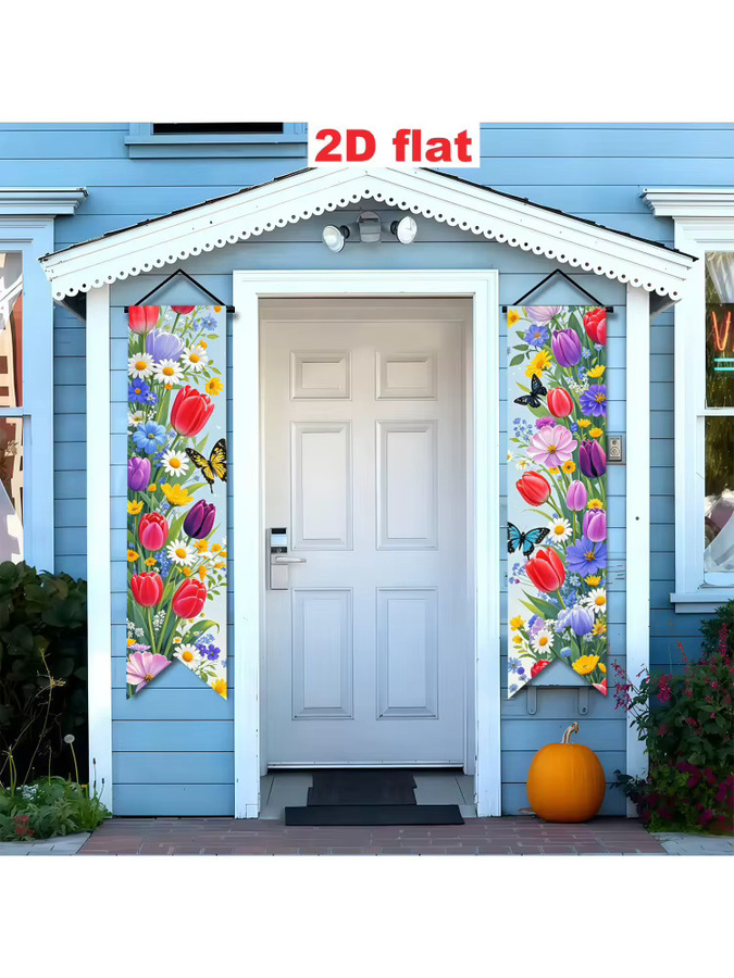 VIKAMA Frühlingsblumen-Veranda-Banner mit Tulpen- und Schmetterlingsdruck, Mehrfarbiges 2D-Flachdekorationspanel für Oster- und Frühlingspartys, B: 120 cm, H: 30 cm - Bild 7