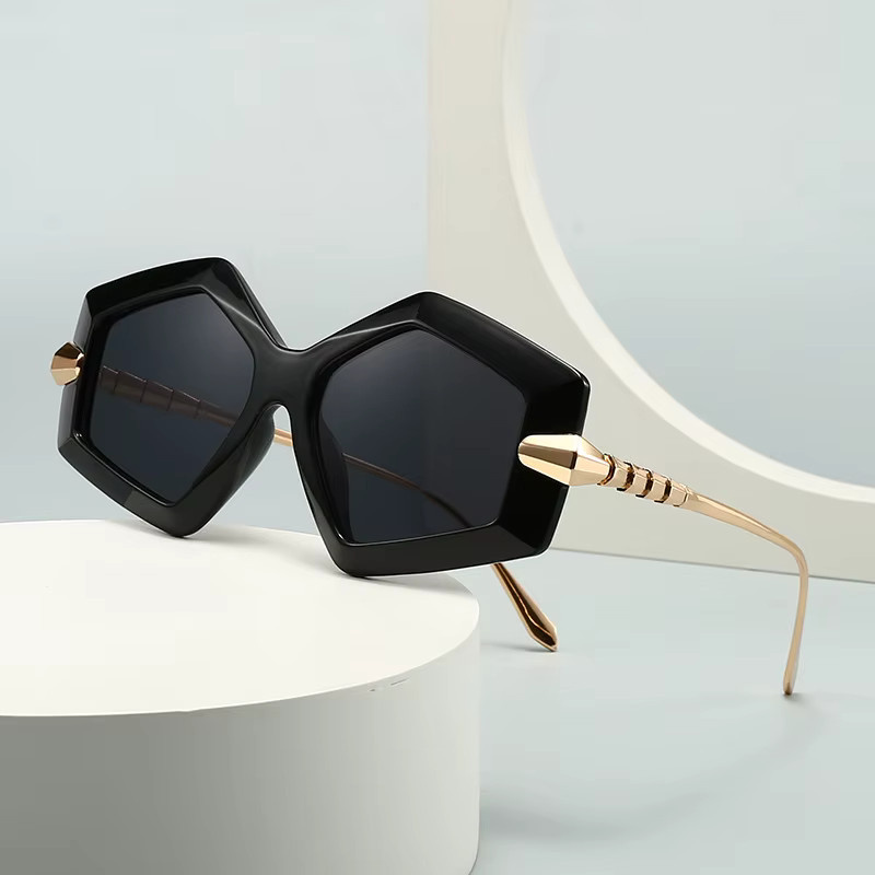 TOYEARN Sonnenbrille, Hexagonal, Vollrand, Metall, Schwarz, Unisex - Bild 5