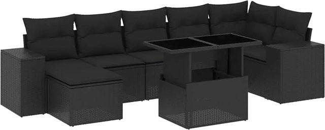 vidaXL 8-teilige Garten-Sofagarnitur in L-Form aus schwarzem Poly-Rattan mit Kissen und pulverbeschichtetem Stahlgestell - Bild 1