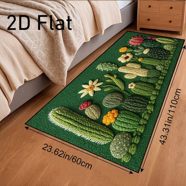 VIKAMA Bohemian Cactus Print Flurteppich in Grün, rutschfeste und waschbare Bodenmatte für Flur und Wohnzimmer - Bild 1