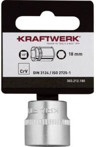 Kraftwerk BASIC LINE 1/2 Zoll Steckschlüsseleinsatz 18 mm aus Chrom-Vanadium in Silber mit Hänger - Bild 1