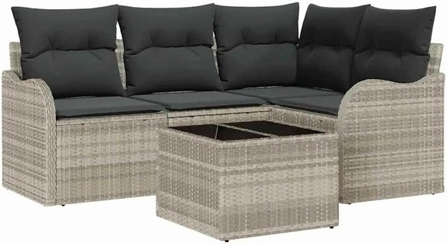 vidaXL Garten-Sofa-Set aus Poly Rattan in Hellgrau, 5-teiliges L-Shape Lounge-Set mit UV-beständigen Kissen - Bild 1