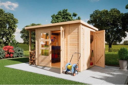 KARIBU Gartenhaus Blockhaus in Braun mit B/H/T: 300 x 196,5 x 186,5 cm - Bild 1