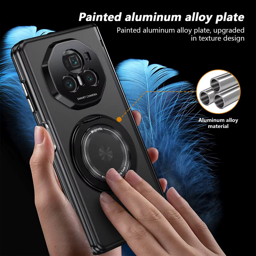 Magnetische Handyhülle für Honor Magic V5 V3 VS3 V2 RSR mit 360 Grad drehbarer Autohalterung und 9H HD gehärtetem Glas in Gold oder Schwarz - Bild 2
