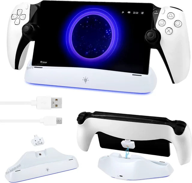 HeroAngel Ladestation für PlayStation Portal mit 7 RGB-Lichtmodi und Sicherheitsladefunktion, Weiß - Bild 1