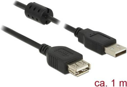 Delock USB 2.0 Kabel mit USB-A Stecker und USB-A Buchse, Schwarz, 1,00 m mit Ferritkern - Bild 1