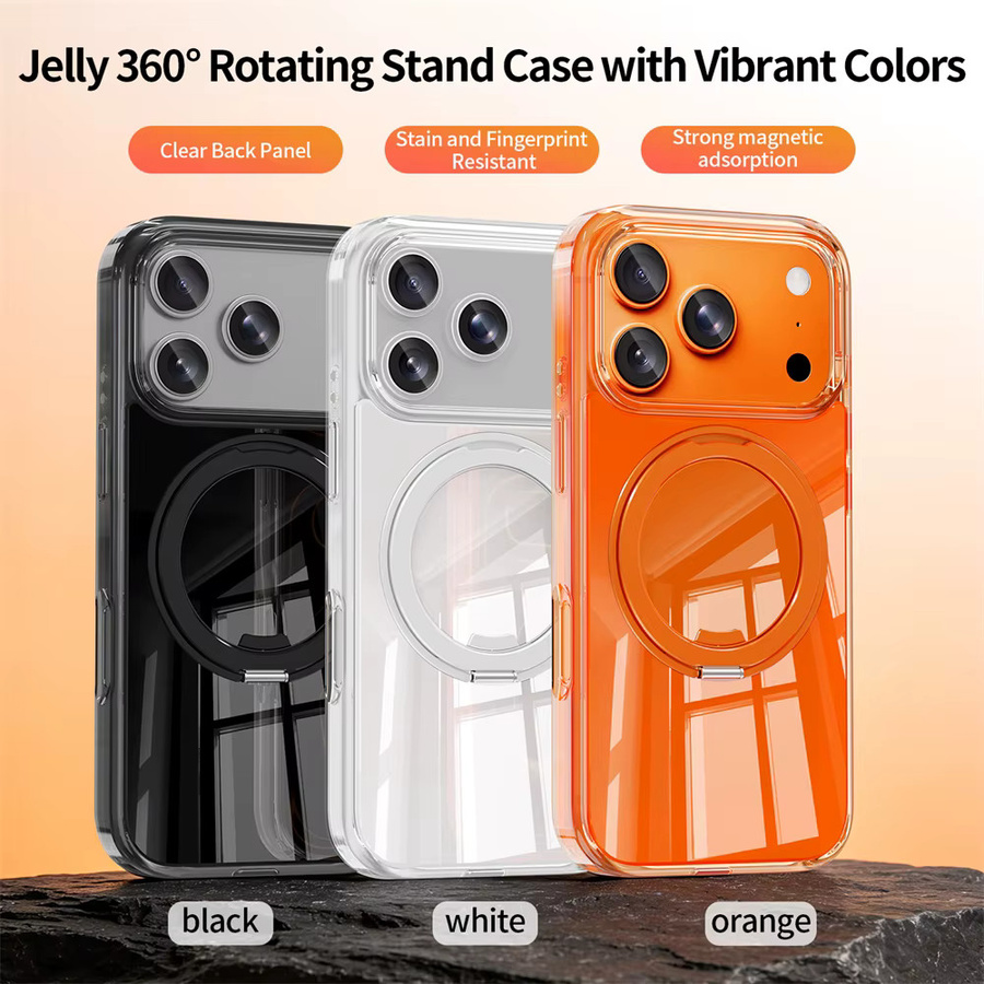Xeber Luxus-Jelly Handyhülle mit 360 Grad drehbarem Ständer für iPhone 17 und iPhone 16 Pro Max, MagSafe kompatibel, stoßfest, Farbe: Schwarz - Bild 5