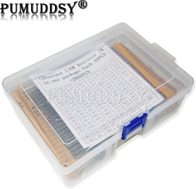 PUMUDDSY Metallschichtwiderstände Sortiment Set mit 2600 Stück und 130 Werten (1/6 W bis 1/8 W, 0,125 W) mit 1 % Toleranz - Bild 1