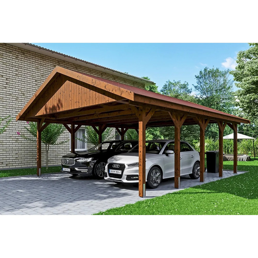 Skan Holz Carport Wallgau Satteldach aus Nadelholz in Nussbaum Braun mit Dachschindeln B: 620 cm, T: 750 cm, H: 354 cm - Bild 2