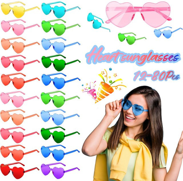 XMSJ Sonnenbrille, randlos, herzförmig, blau, Kunststoff - Bild 1