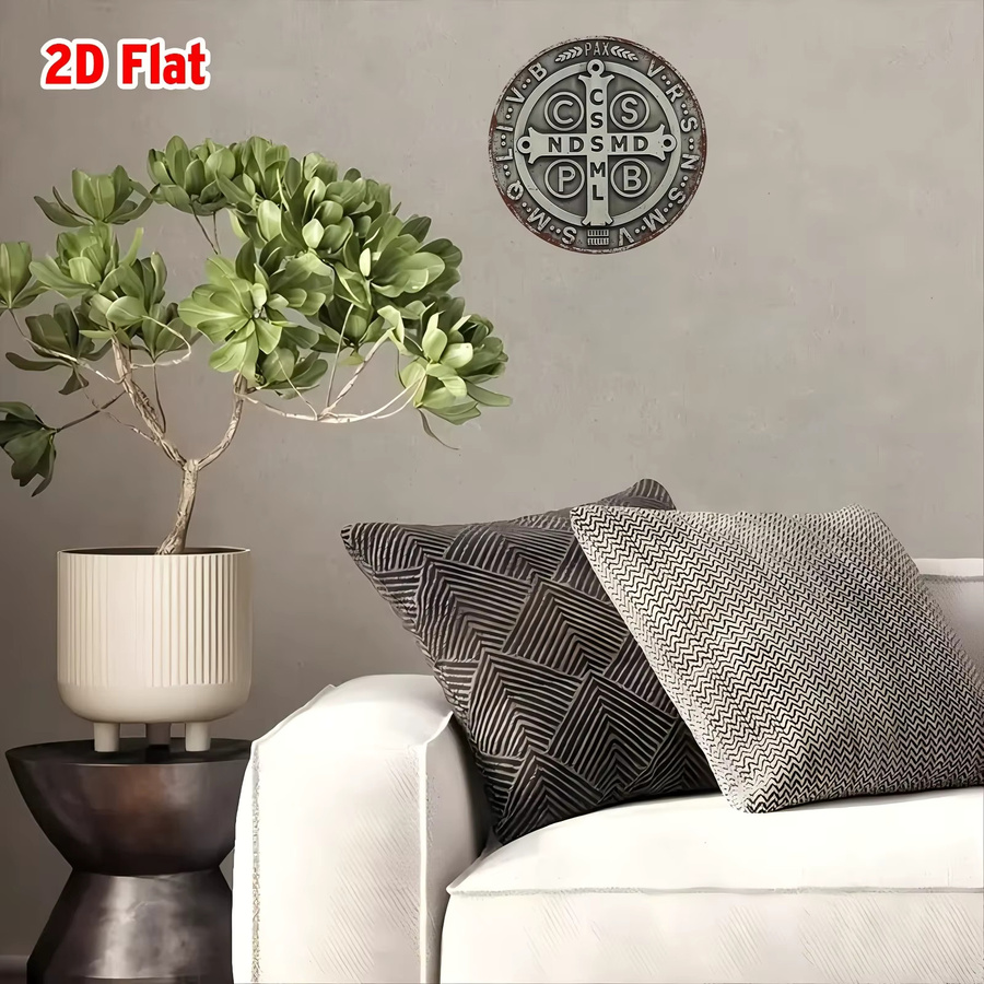 Potdemiel Retro Saint Benedict Medal Aluminium Wandkunst, rundes Metallschild in Silber, Durchmesser: 19,81 cm - Bild 3