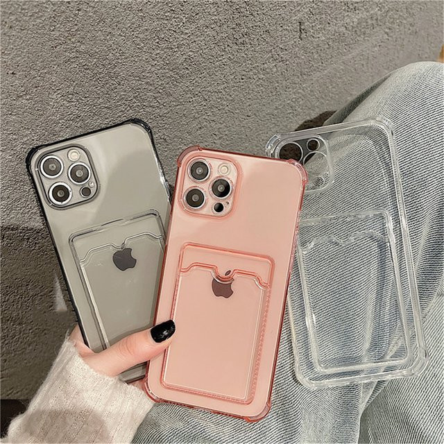 RUWANHU Stoßfeste TPU-Handyhülle mit Kartensteckplatz für iPhone 16 Pro Max, 15 Pro Max, 14 Pro Max, 13 Pro Max, 12 Pro Max, 11 Pro Max in Transparent Pink - Bild 1
