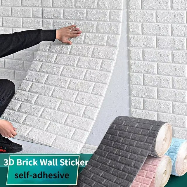 Wasserdichte 3D Ziegel Muster Wandpaneele Tapete in Blau für Wohnzimmer Schlafzimmer und Küche, Breite: 70 cm - Bild 1