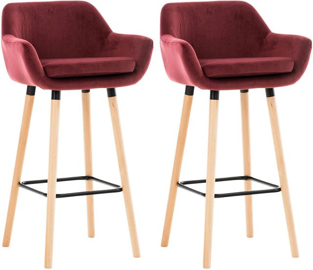 TPFLiving 2er Set Barhocker Grande mit Samtbezug und Holzgestell in Rot - Bild 1