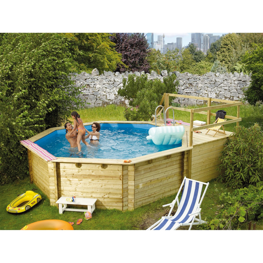 Karibu Achteck Aufstellpool Modell 2 mit zwei Sonnenterrassen, Filteranlage und Skimmer, Blau/Grau, B/T: 470 x 470 cm - Bild 2