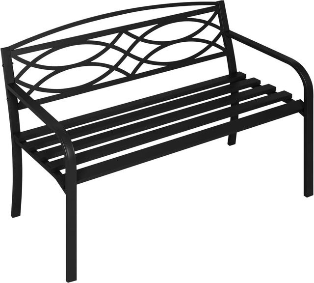 WOLTU Gartenbank aus Metall in Schwarz, wetterfeste Parkbank mit Armlehnen und Hohlmuster für Garten, Balkon oder Terrasse, B/T/H: 127 x 59,5 x 83 cm - Bild 1