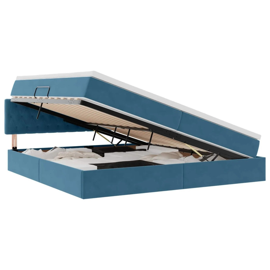 vidaXL Bett mit Stauraum und LED in Dunkelblau aus Samt, B/T: 200 x 200 cm - Bild 2