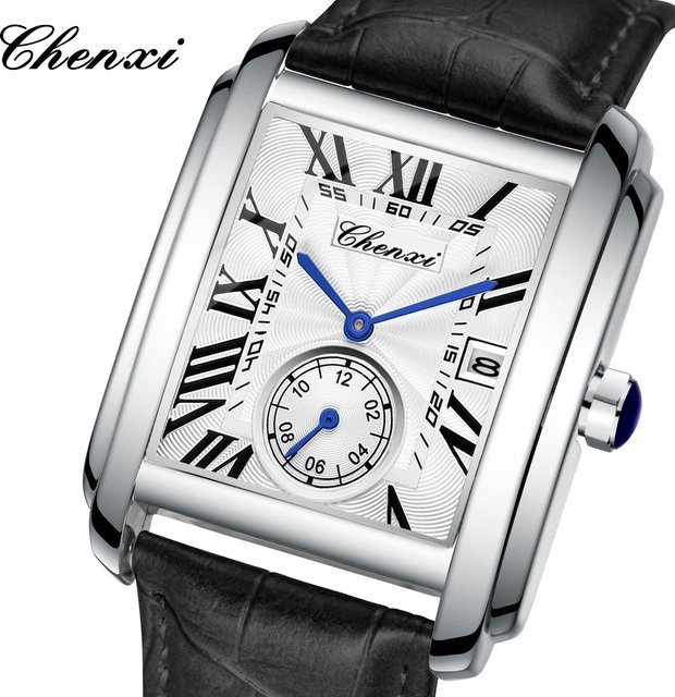 Chenxi Armbanduhr, Rechteckig, Quarz, Leder, Silber, Herren - Bild 1