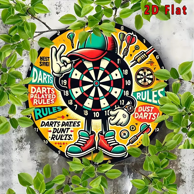 Potdemiel Rundes Wandkunstschild Dart-Regeln im Vintage-Stil aus Metall, Mehrfarbig, Durchmesser: 20 cm - Bild 6