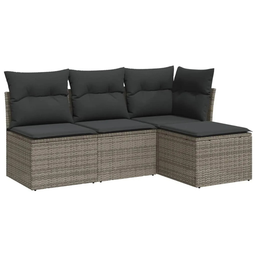 vidaXL 4-tlg Garten-Sofagarnitur in L-Form aus grauem PE-Rattan mit Sitzkissen und Stauraum - Bild 2