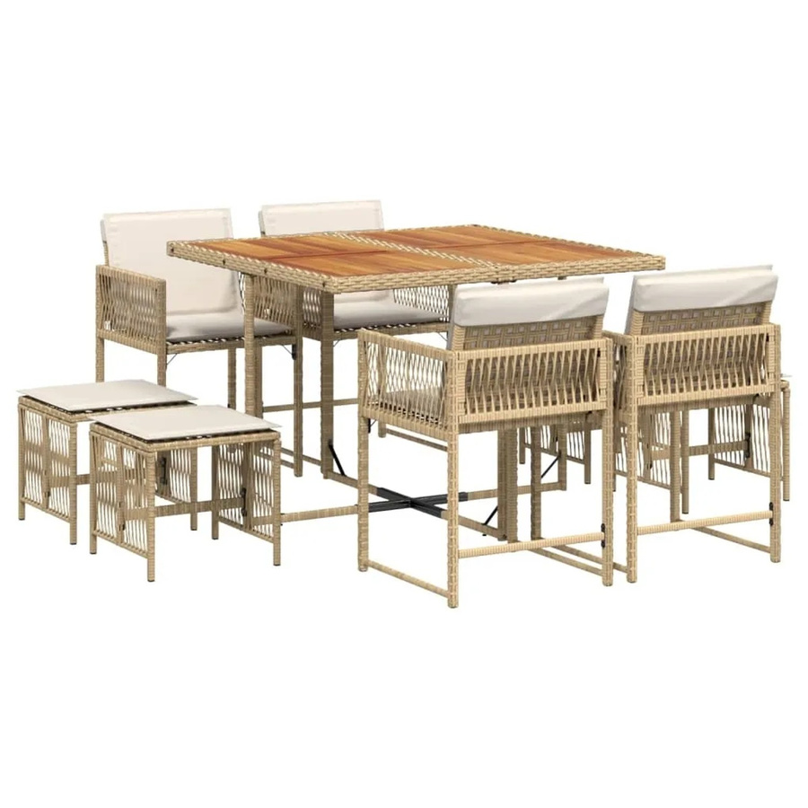 vidaXL 9-tlg Garten-Essgruppe aus Poly-Rattan und Akazienholz in Beige und Braun mit Kissen - Bild 2