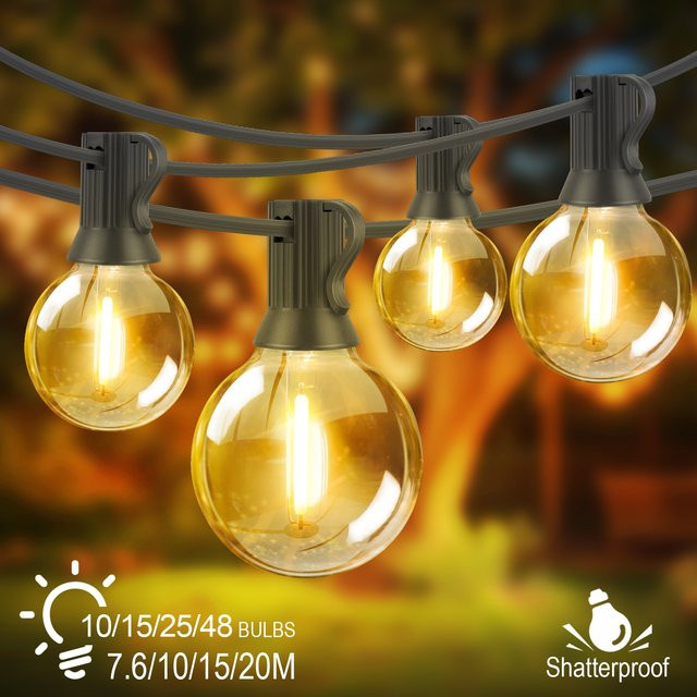 Grensk LED G40 Lichterkette mit E12 Fassung, bruchsichere Vintage-Glaskugeln aus Kunststoff, wasserdicht für die Garten-Außendekoration - Bild 1