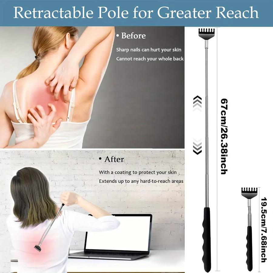 Teleskopischer Rückenkratzer, Edelstahl-Handmassagegerät, Unisex - Bild 3