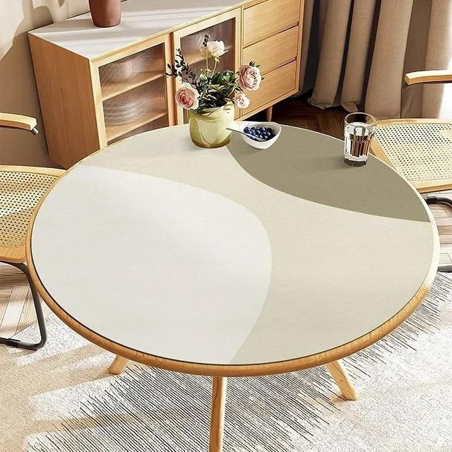 Runde wasserdichte Tischdecke von FQMM aus PVC in Beige, minimalistisches Design, Durchmesser: 160 cm - Bild 1