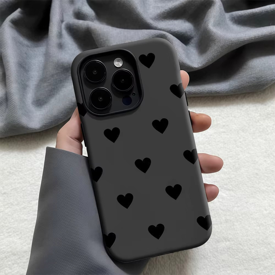 Potdemiel Handyhülle mit Herzgitter Design für iPhone 17 16 15 14 13 Pro Max Plus, Anthrazit, robuste Doppelschicht-Hülle - Bild 4