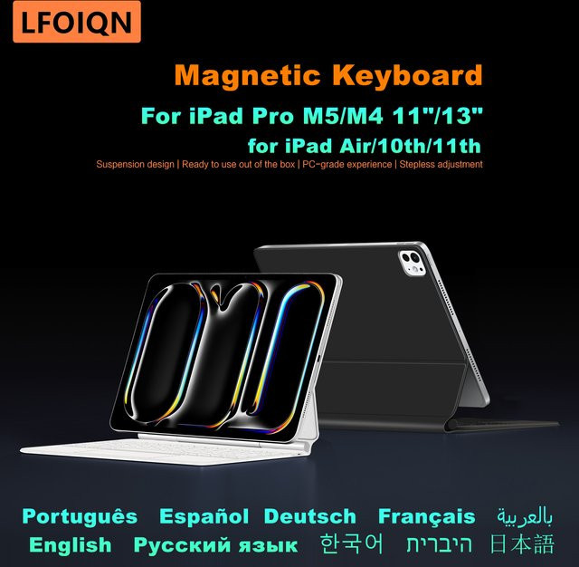 LFOIQN Magic Keyboard Hülle mit Hintergrundbeleuchtung für iPad Pro und iPad Air, Farbe: Schwarz - Bild 1