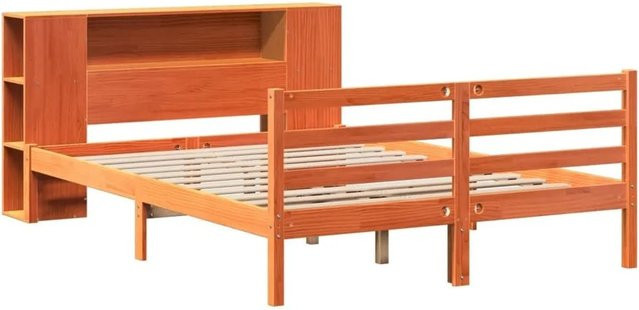 vidaXL Massivholzbett aus Kiefernholz mit Regal in Braun, Rustikaler Stil, B/T/H: 150 x 200 cm - Bild 1