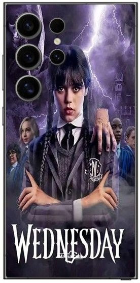 Maniacase Silikon Hülle für Samsung Galaxy S25 Ultra in Schwarz mit Wednesday Adams Design - Bild 1