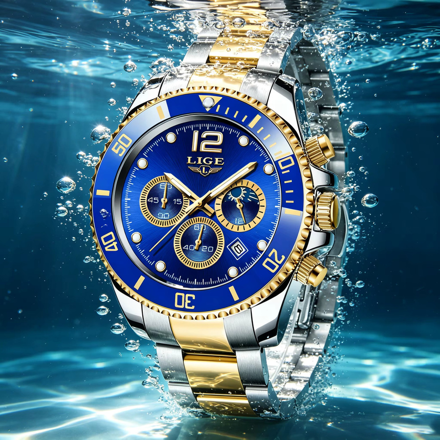 LIGE Chronograph Armbanduhr, Quarz, Edelstahl, Herren - Bild 3