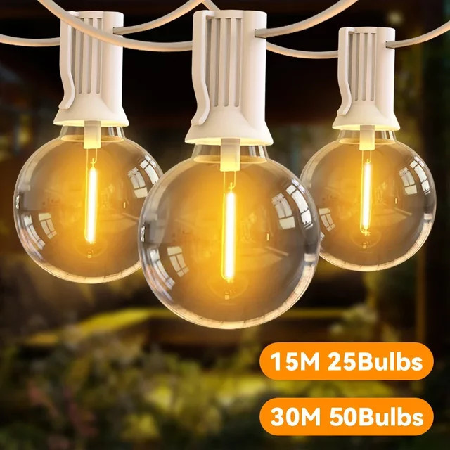 Burhui G40 LED Ball Girlande Warmweiß, Anschließbare Vintage Lichterkette für Garten und Party, 30 m - Bild 1