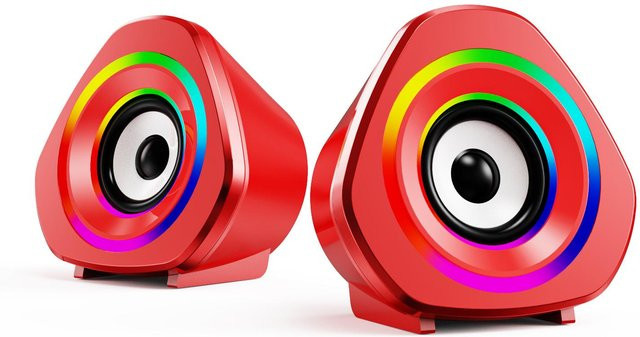 SADA Home Desktop PC Lautsprecher Set mit RGB Light in Rot, USB Powered und 3,5mm Anschluss - Bild 1