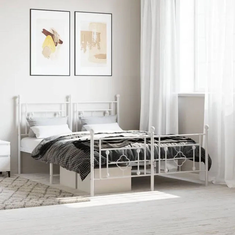 Vidaxl Metall-Bettgestell mit Kopfteil und Fußteil in Weiß, B/T/H: 140 x 200 cm - Bild 1