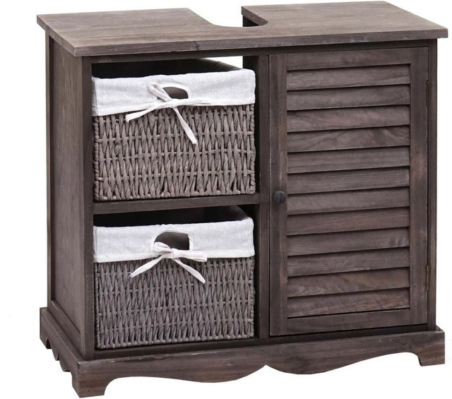 Waschbeckenunterschrank MCW-H20 aus Massiv-Holz mit Korb-Schublade in Shabby Grau-Braun, B/T/H: 60 x 65 x 31 cm - Bild 2