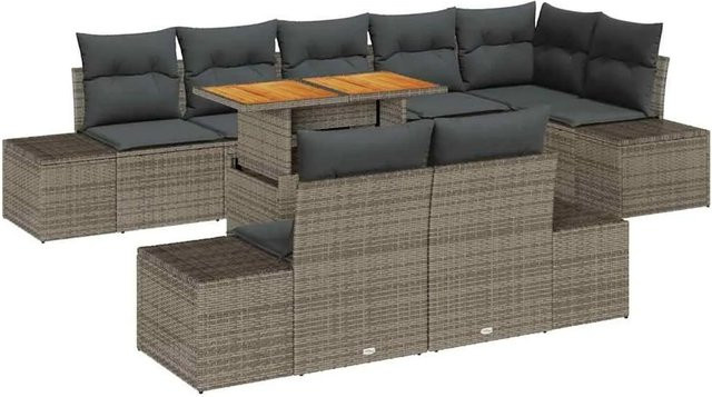 vidaXL Garten-Sofa-Set aus Poly Rattan in Grau mit 9-teiliger U-Form, Stauraumfunktion und Polstern - Bild 1