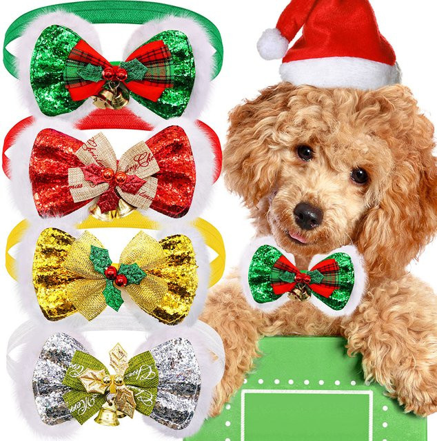 MRUQ PET Plüsch Hund Bowtie Halsband für Hunde und Katzen in Silber, verstellbar - Bild 1