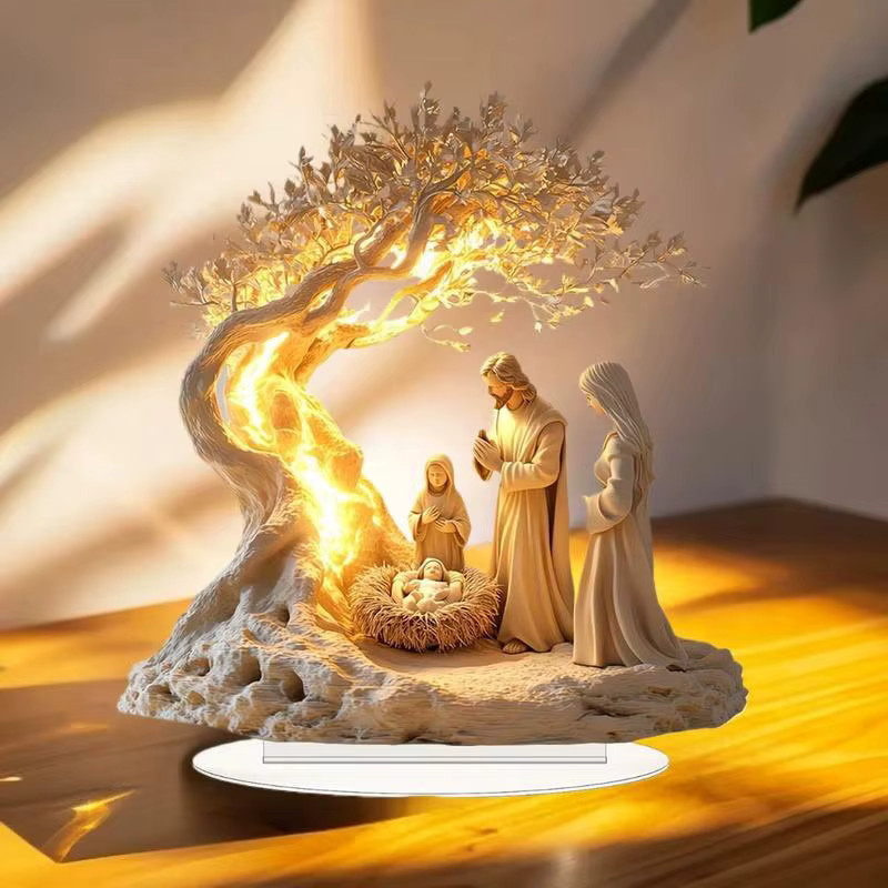 WHPHous Acryl Weihnachtskrippe 2D Ornament für die Tischdekoration zur Geburt Jesu - Bild 3