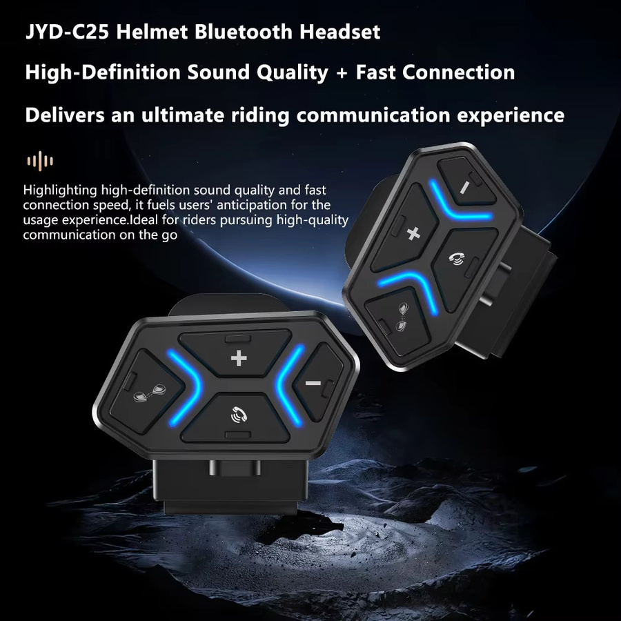 Kebidumei Kabelloses Bluetooth 5.4 Helm-Intercom-Headset mit Freisprechfunktion, MP3-Musikplayer und Sprachassistent in Schwarz - Bild 3