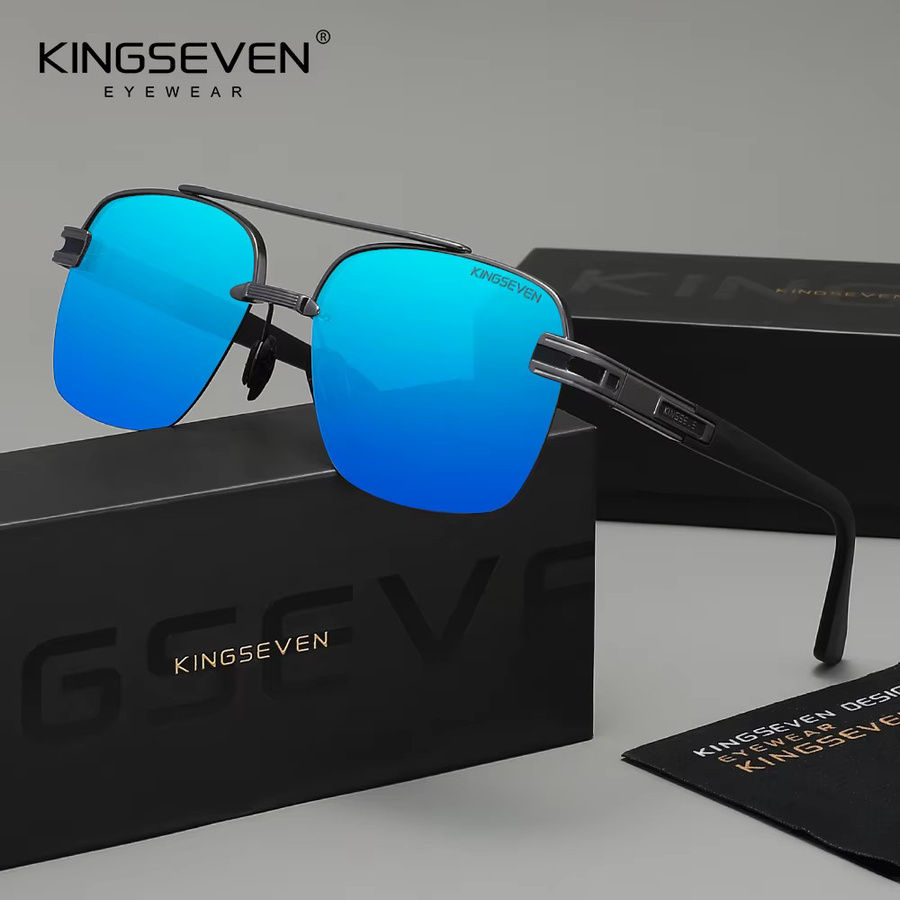 KINGSEVEN Sonnenbrille Halbrahmen, Unisex, Metall, schwarz, polarisiert - Bild 1