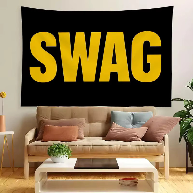 VIKAMA SWAG Hip-Hop Wandteppich aus Polyester mit minimalistischem Text-Design in Multicolour, rechteckig, Breite: 60 cm, Höhe: 40 cm - Bild 1
