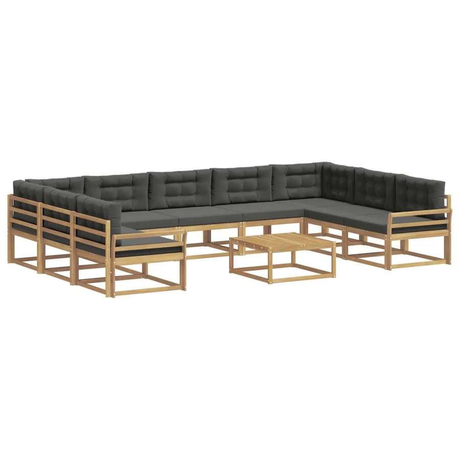 vidaXL Outdoor-Sofagarnitur in L-Form aus Akazienholz mit 10 Kissen in Weiß, Anthrazit und Braun - Bild 2