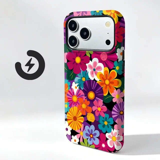 Magnetische 2-in-1 Handyhülle mit Filmschutz für Huawei Nova und Y-Serie in Bunter Retro-Blumen Optik - Bild 1
