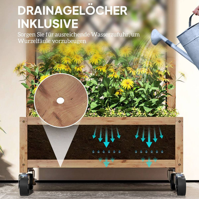 Outsunny 2er Set Hochbeet aus Holz mit Rollen und Rankgitter in Braun, B/H/L: 52 x 25 x 97 cm - Bild 6