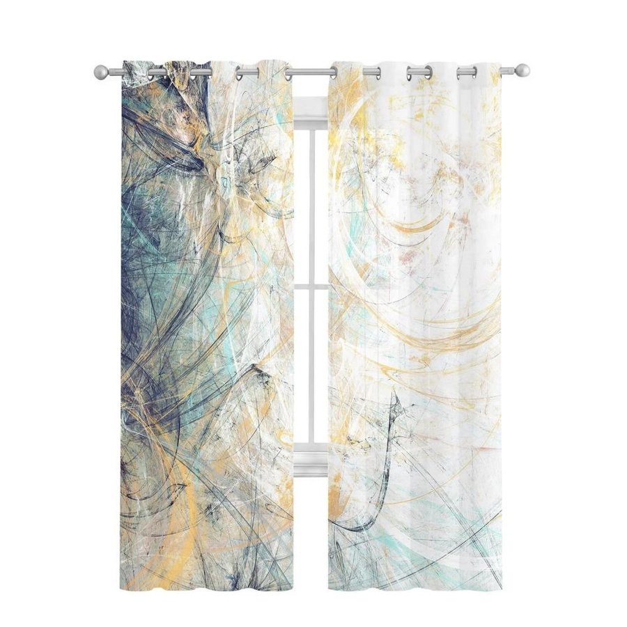 Yiran Furniture Art Line Transparenter Voile-Vorhang im Retro-Stil mit Ösen, Weiß, Breite: 135 cm, Höhe: 115 cm - Bild 1