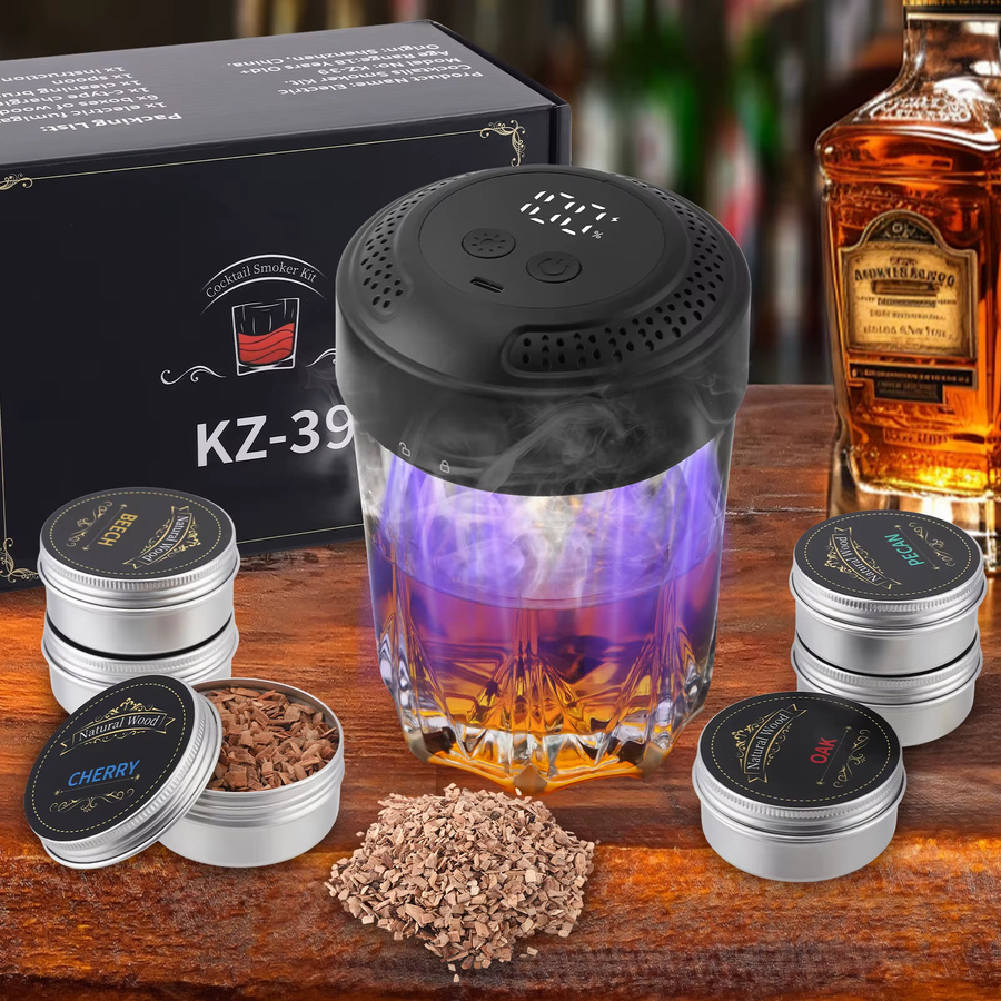 Rbefeuly Elektrisches Whiskey-Räucher-Set in Schwarz mit 6 Holzspänen und integriertem Feuerzeug - Bild 5
